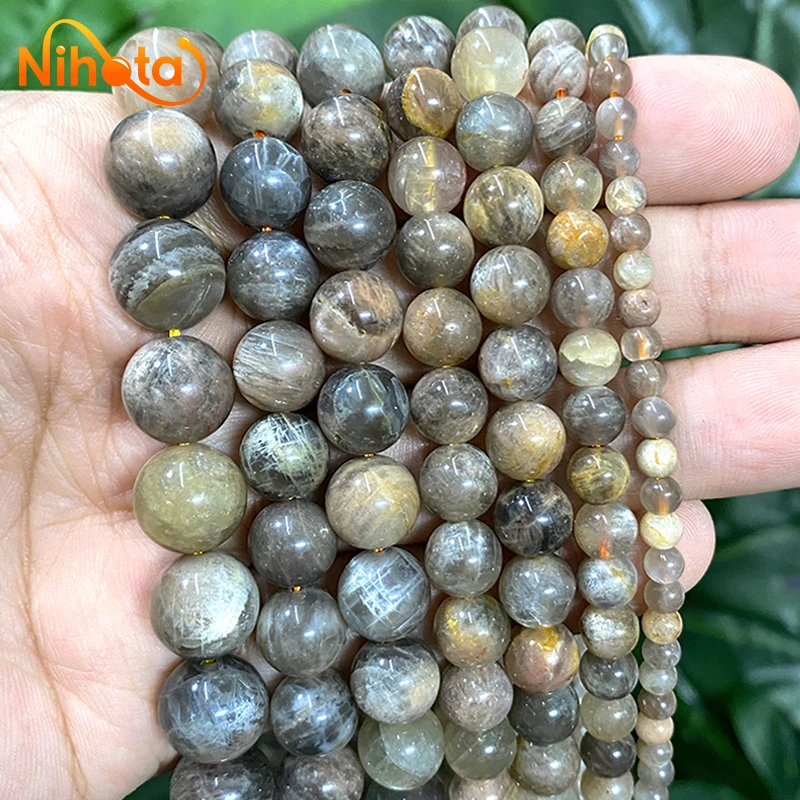 

Natural Black SunStone Round Loose Beads 15" Strand 4/6/8/10/12mm Diy Rings Earrings Bracelet Accessories for Jewelry Making