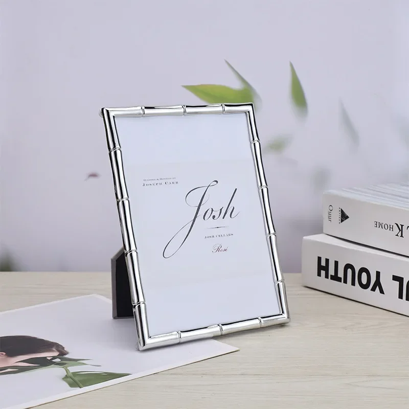 6/7inches bamboo shape silver Metal Picture Frames room frame aesthetic decoration accessories for home desktop decor