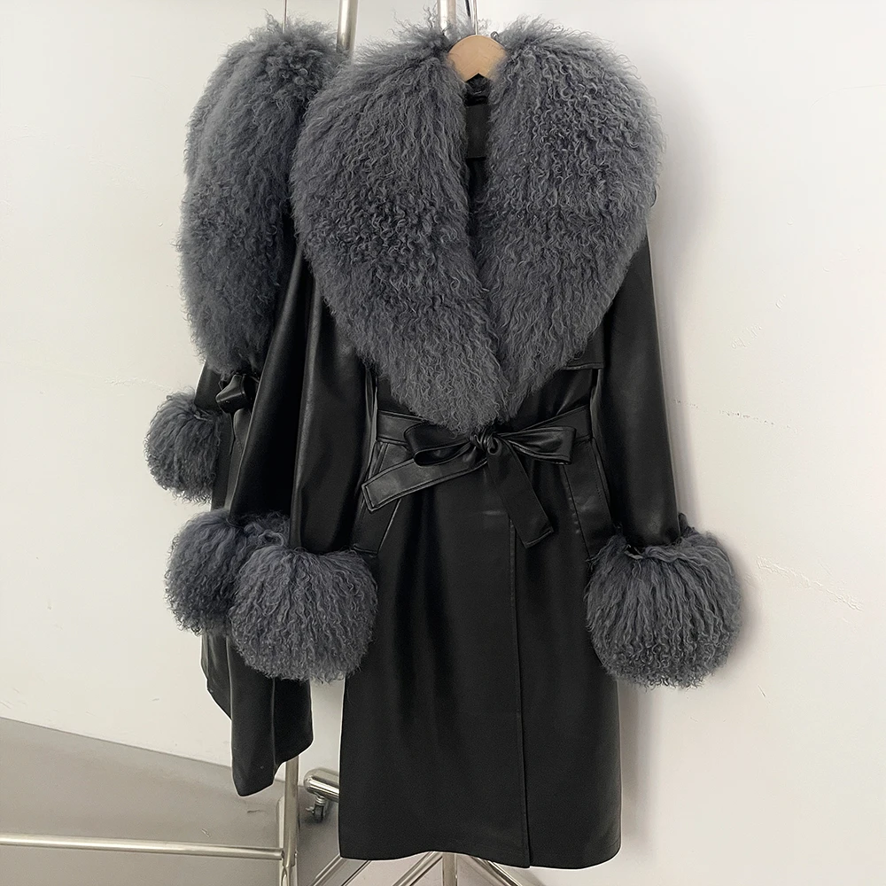 

Women's Winter Jacket with Real Fur PU Real Fur Coats for Woman Mongolia Sheep Fur Women's Natural Fur Coat Warm Women's Jackets