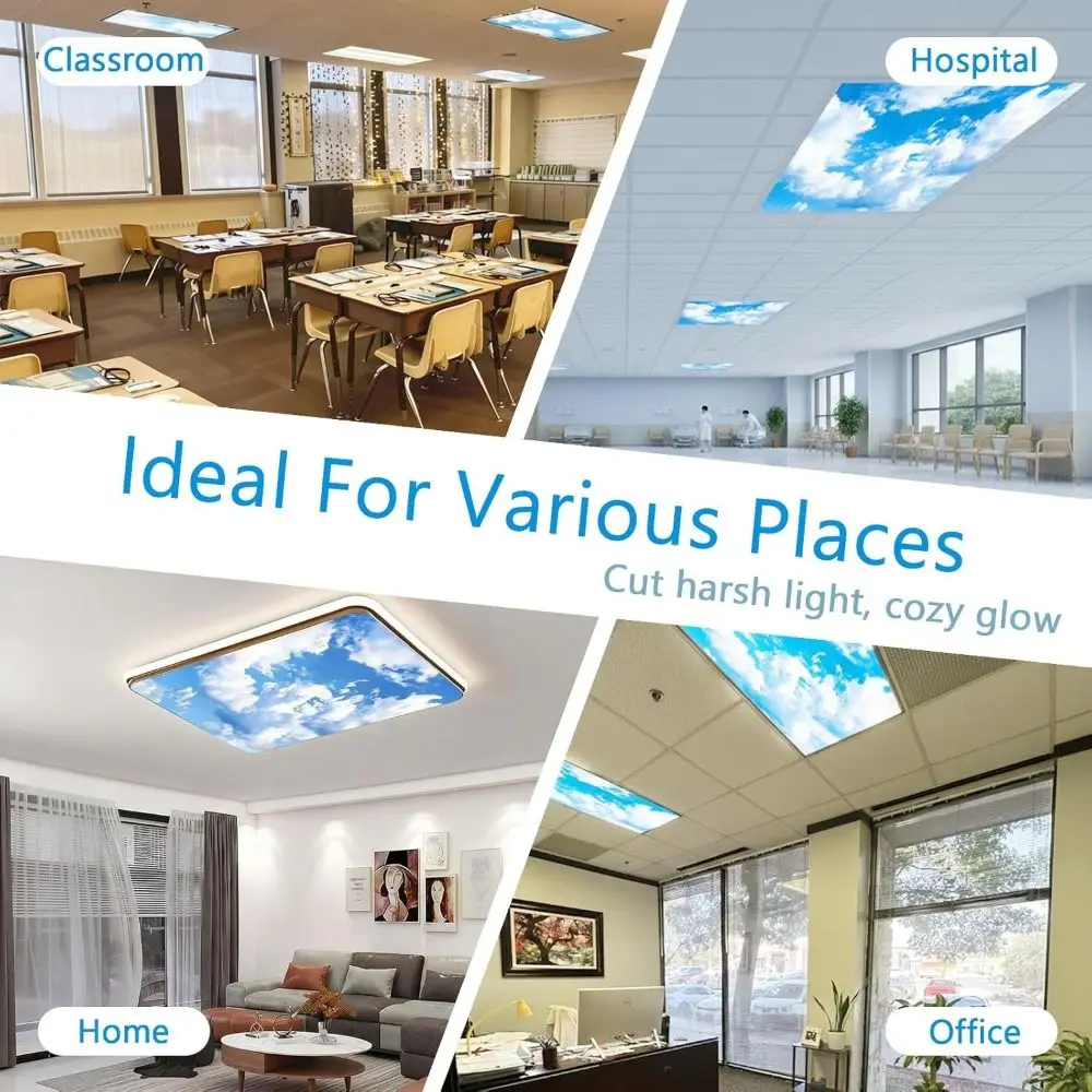 Decoration Light Covers 120*60cm Lampshade Anti-glare 15 Styles Magnetic Light Filters Sky Cloud Fabric Lampshade Offices
