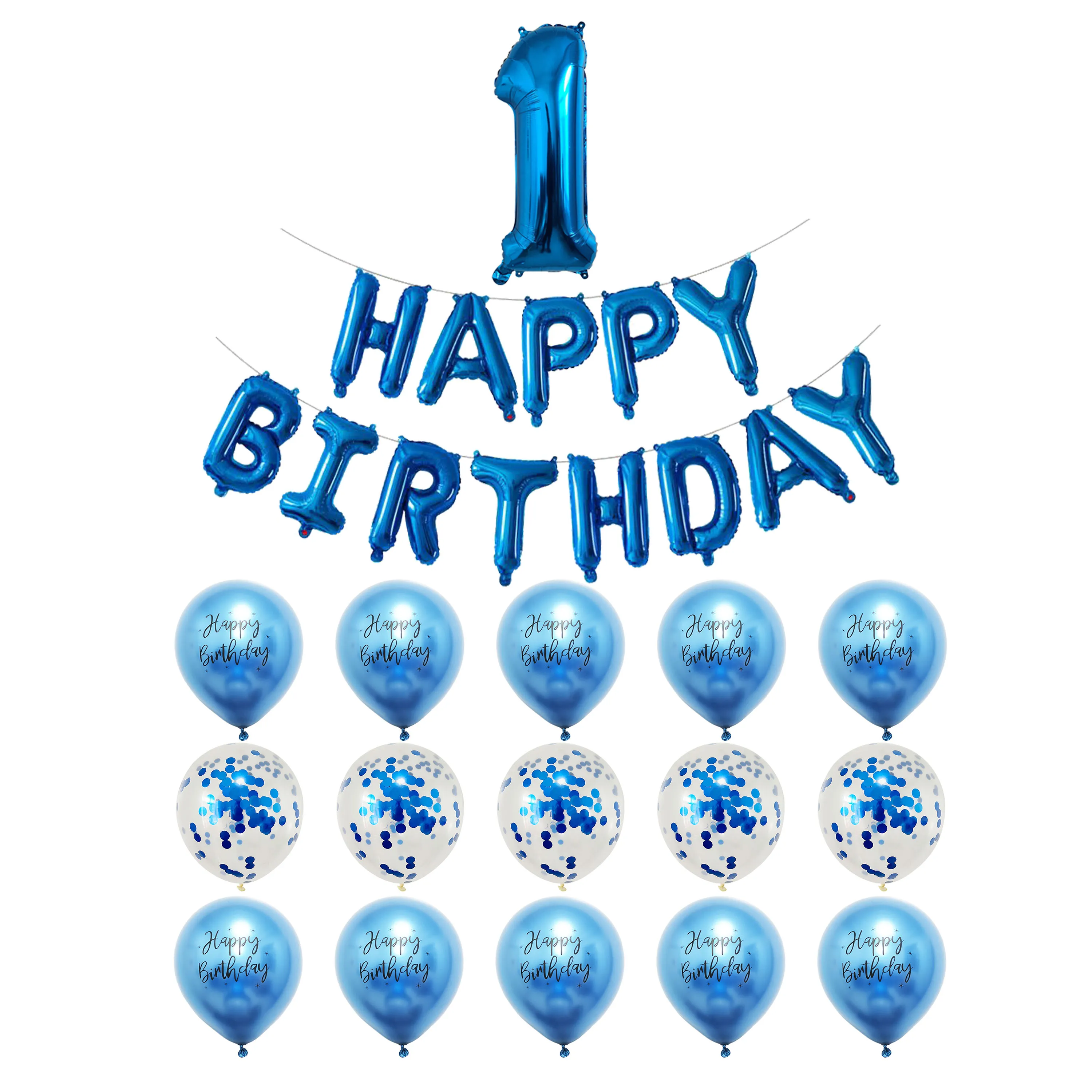 29pcs/bag Blue Happy Birthday Balloons Mixed 1 2 3 4 5 6 7 8 9 10 11 12 13 14 15 Years Old Balloons Birthday Party Decorations