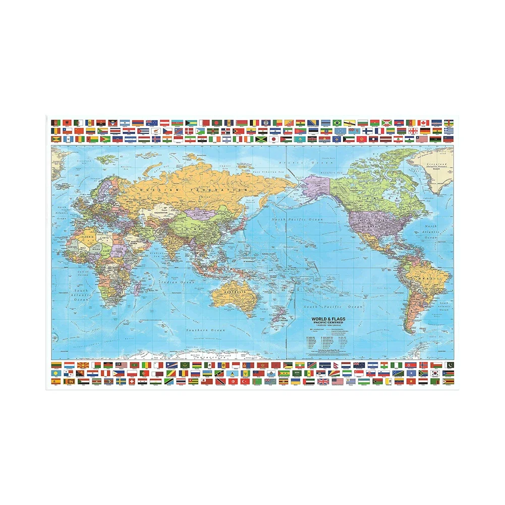 Peta Dunia Retro Dalam Bahasa Inggris Pada Tahun 2012 Poster Seni Grafik Dinding dengan Bendera Dekoratif Gambar Gantung Perlengkapan Kantor Dekorasi Rumah Sekolah
