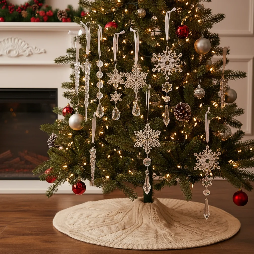 

10 Pcs Simulation Snowflake Ice Strip Pendants Decorative Transparent Christmas Snowflake Icicle Pendants Elegant with Ribbons