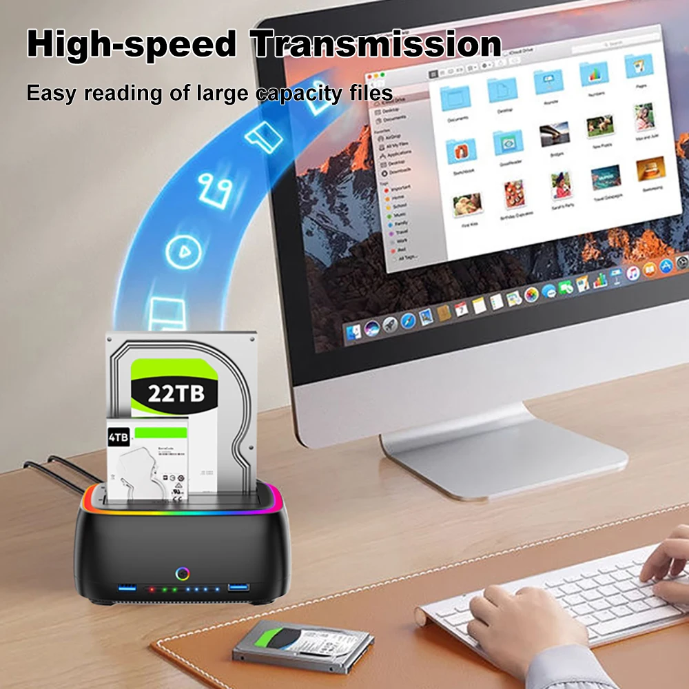 Док-станция для жесткого диска 5 Гбит/с, адаптер SATA-USB3.0 для 2,5 3,5 SSD RGB с эффектом подсветки, док-станция для жесткого диска, док-станция для жесткого диска