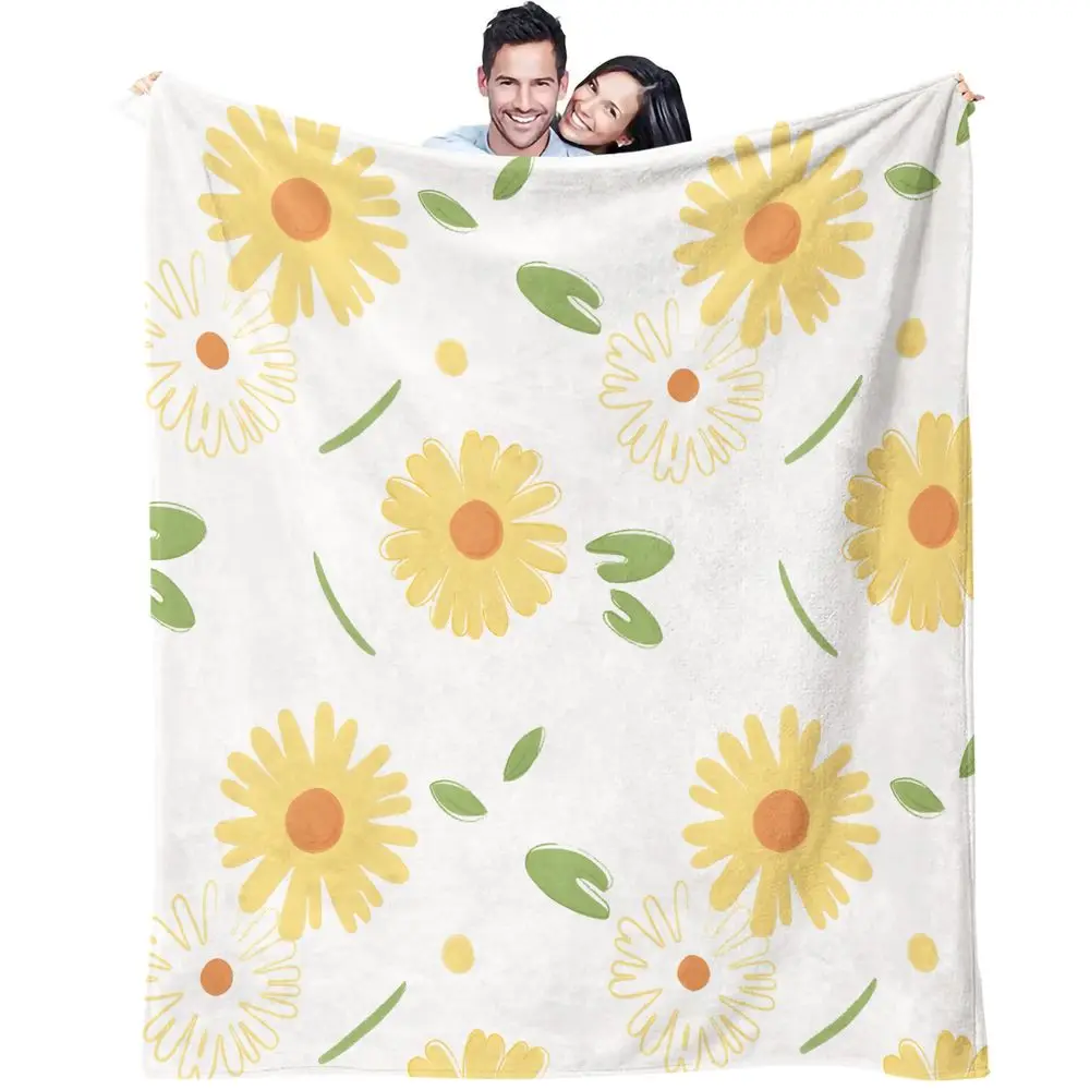 Drawn Daisy Floral Print Blanket Flannel Blanket Throw Blanket Warm Blanket Gift Blanket Soft Cottage Dorm Sofa Decor
