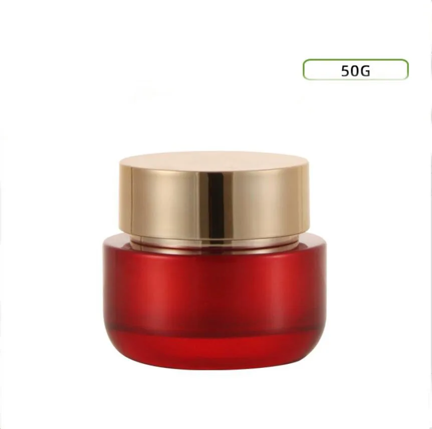 

50G red glass jar pot tin day night cream eye serum essence/moisturizer mask gel/wax skin care cosmetic bottle