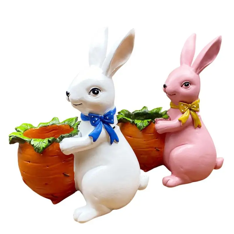 Rabbit Resin Figurine Pen Holder Desk Organizer Office Accessories Storage Desk Pencil Pot Holder For Desk Pen Craft Easter