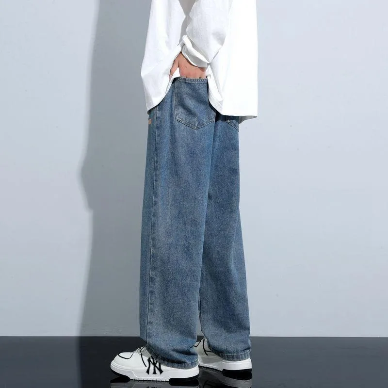 

Vintage American Style Distressed Black Grey Jeans Oversize Loose-fit Straight-leg Pants Casual High Street Fashion For Men