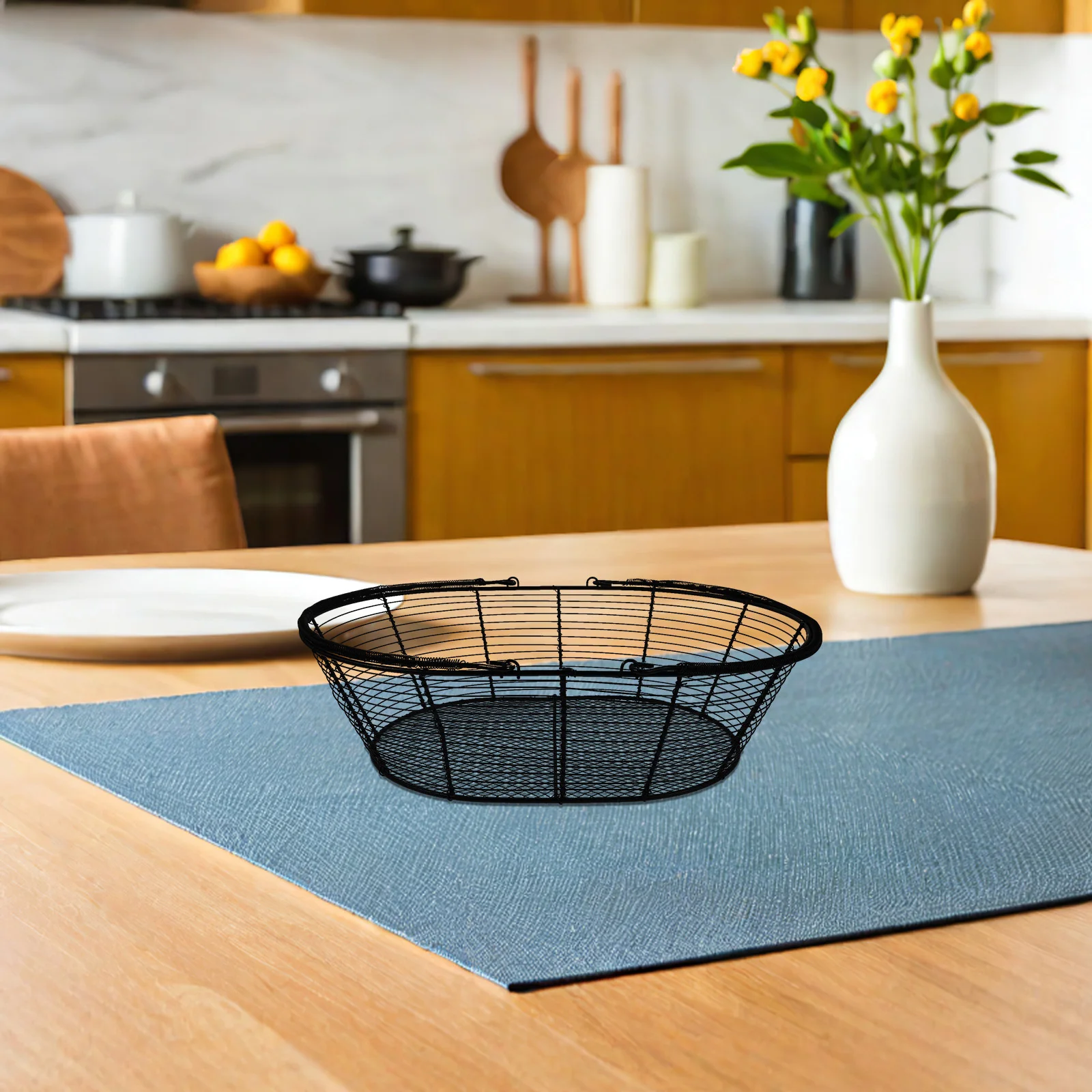 

Metal Wire Basket Hollow-Out Mesh Design Handles for Fruits Vegetables Snacks Countertop Storage Kitchen Living Room