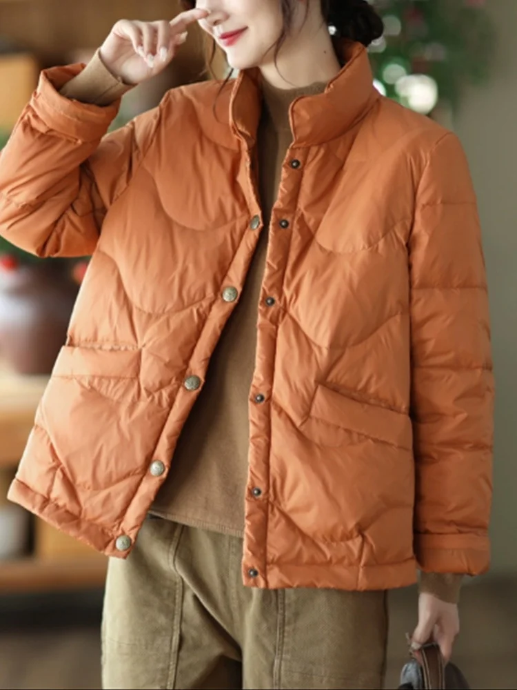 

Легкий стеганый хлопковый джет, женский свободный повседневный воротник-стойка, универсальная теплая верхняя одежда, винтажная одежда для поездок на работу