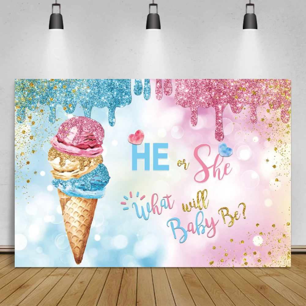Laeacco Gender Reveal Party Photo Background Boy Or Gril Elephant Polka Dots Blue Stripe Banner Photography Backdrop Photostudio