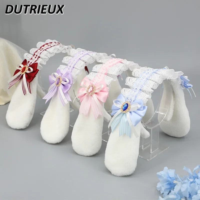 New Headdress Bow Lace Ribbon Cosplay Party Animal Ears Lolita Rabbit Ear Headband Sweet Cute Hair Accessories for Girls