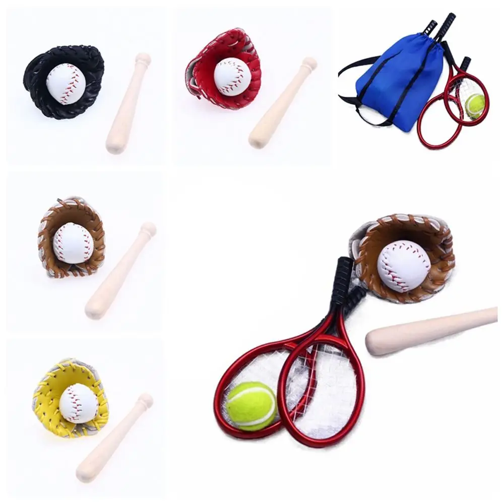 1/12 Dollhouse Mini Baseball Softball Mini Baseball Glove Simulation Dollhouse Mini Tennis Racquet Mini Sport