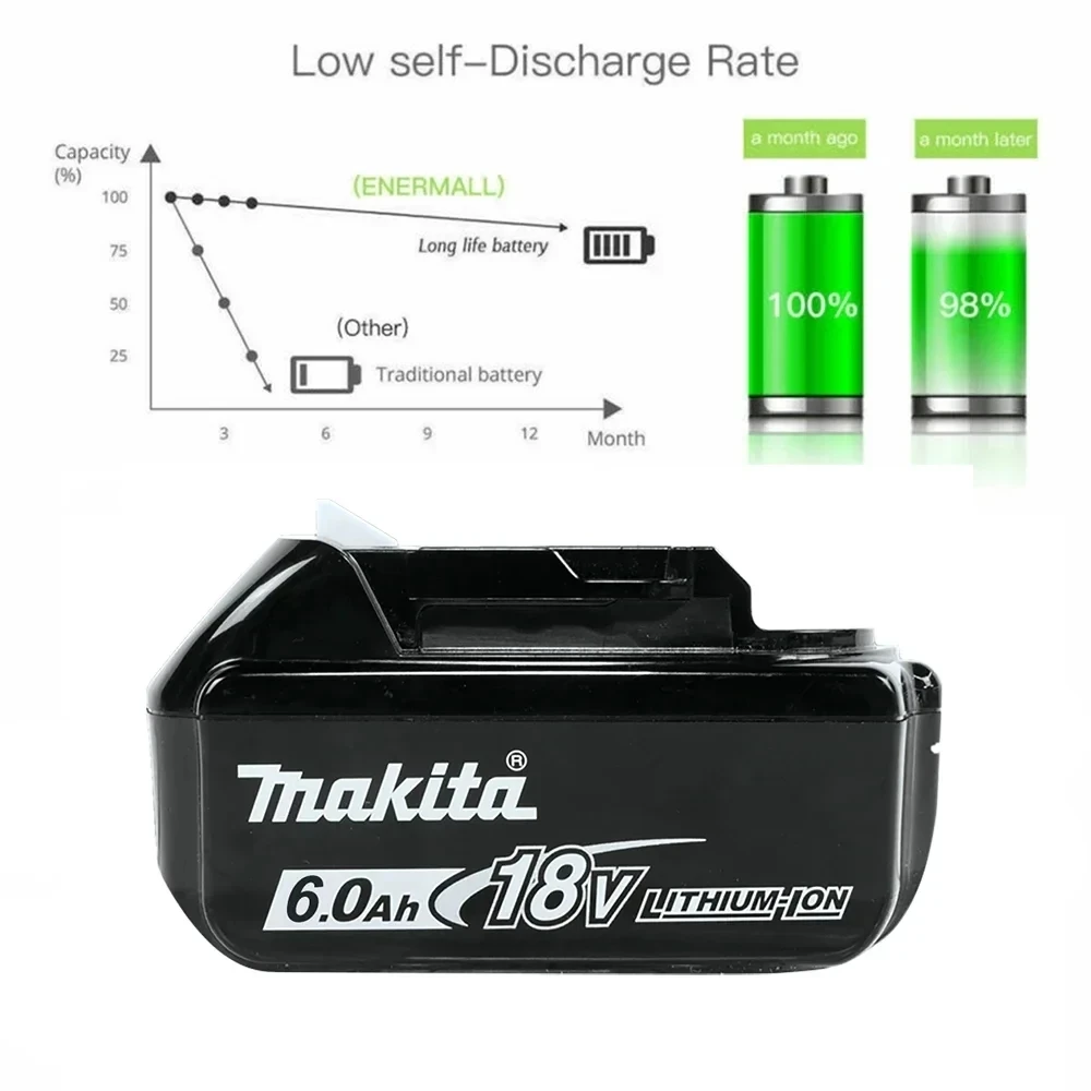 Makita Original 18V Makita 6000mAh Lithium ion Rechargeable Battery 18v drill Replacement Batteries BL1860 BL1830 BL1850 BL1860B