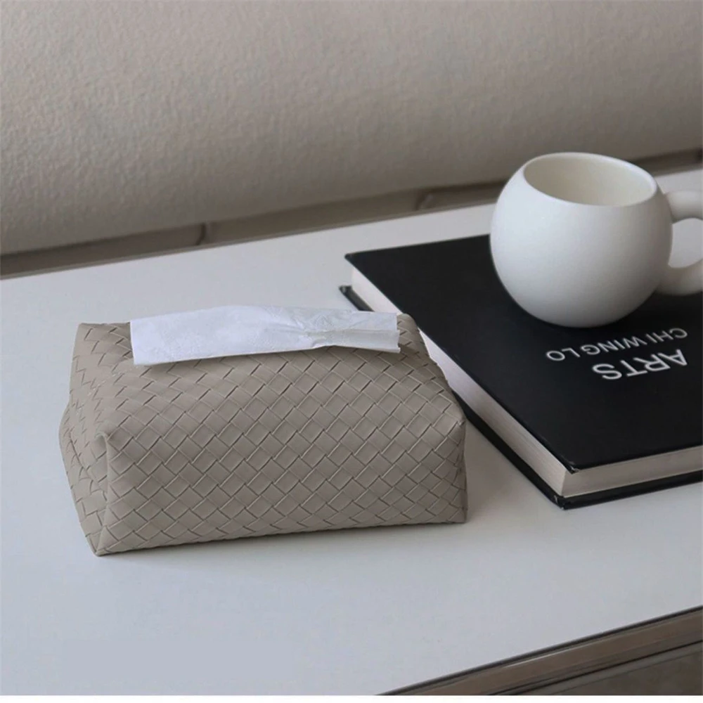 PU Leather Tissue Box Braided New Environmental Pattern Napkin Foldable Cover Home Office Waterproof Dustproof Sundries Ontainer