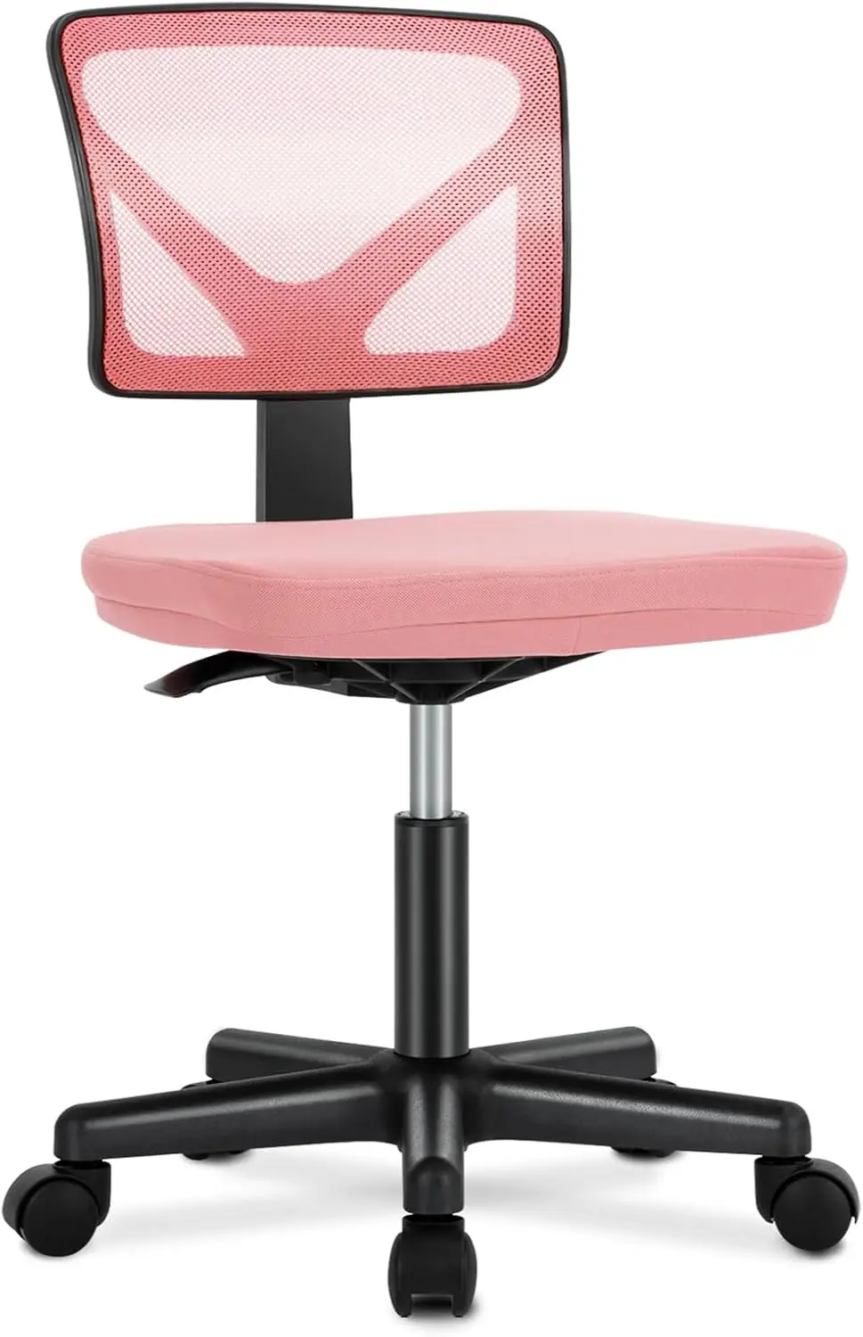 Classic-Pink Armless Small Mesh Desk Chair, Ergonomic Low-Back Rolling Swivel Chair with Lumbar Support, Suitable for Students & Adults for Home, Bedrooms & Study Rooms
