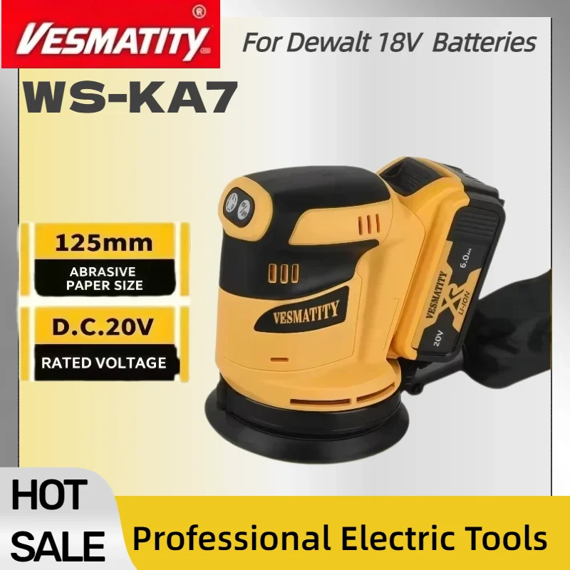 Heavy Duty Wood Polishing Orbital Sander, Speed Control and Dust Collection for Construction and Workshop Use for Dewalt Battery