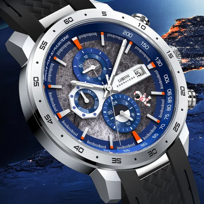 

Lobinni Men Automatic Watch 42MM Mechanical Wristwatch 50M Waterproof Sapphire Mirror Luminous Multi-Dial Month Week Date