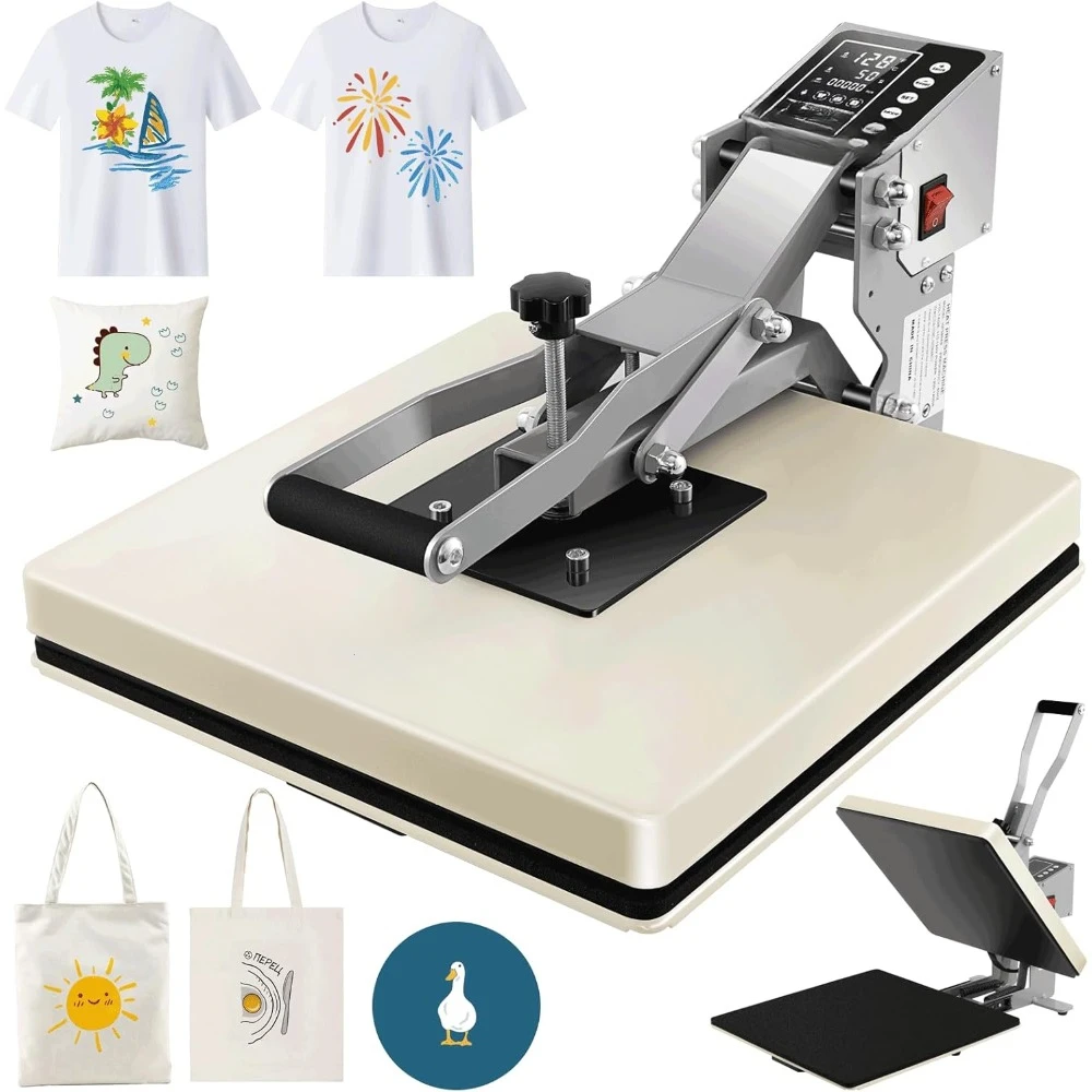 Digital Clamshell Heat Transfer Machine for Sublimation, Industrial Shirt Printer for Canvas, Pillows, Coasters, Puzzles (Gold)