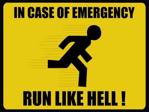 safety humour decorative warning funny run like hell metal door wall sign plaque