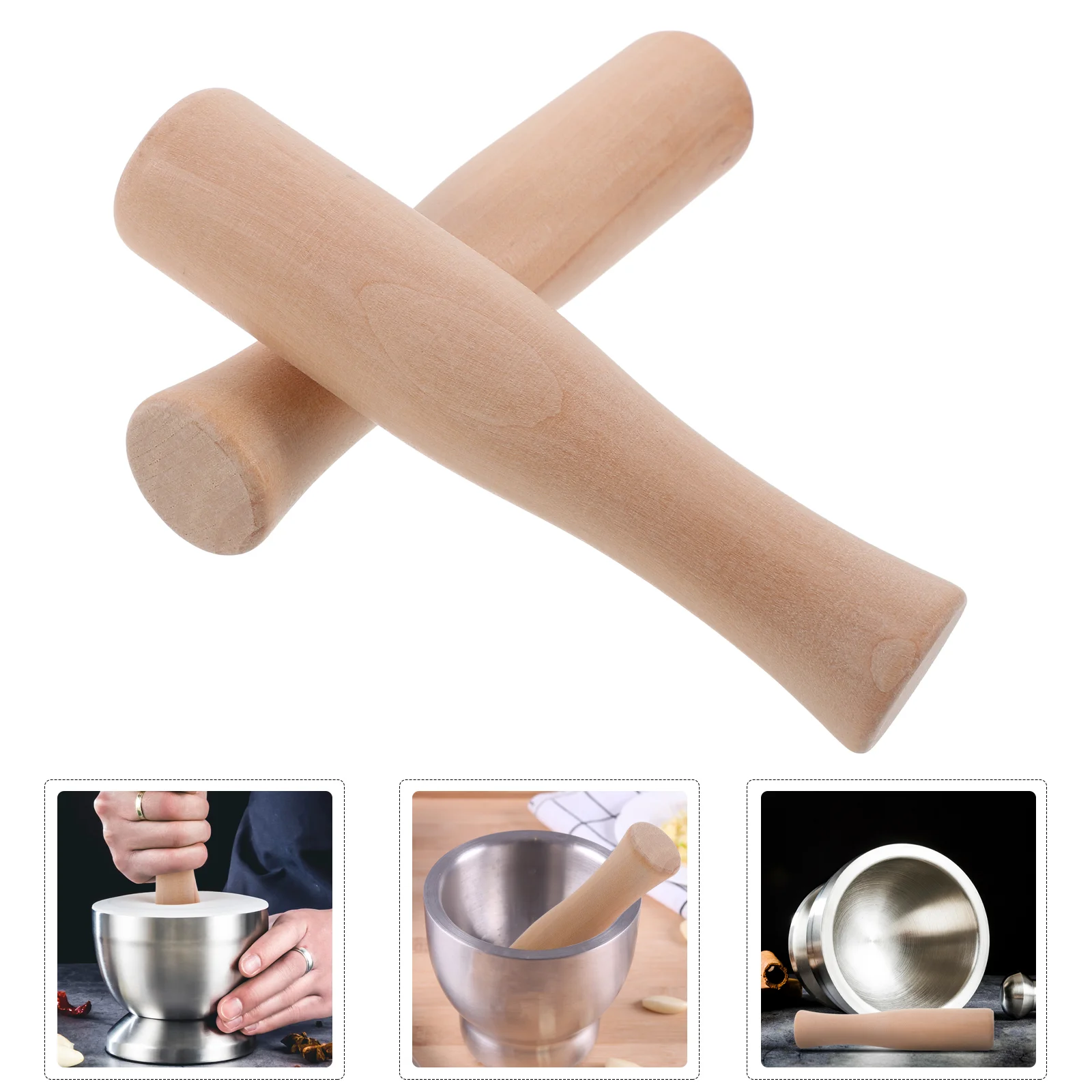 2 Pcs Kitchen Grinding Stick Spice Grinder Garlic Sauerkraut Pounder Wood Food Beech Pestle Baby