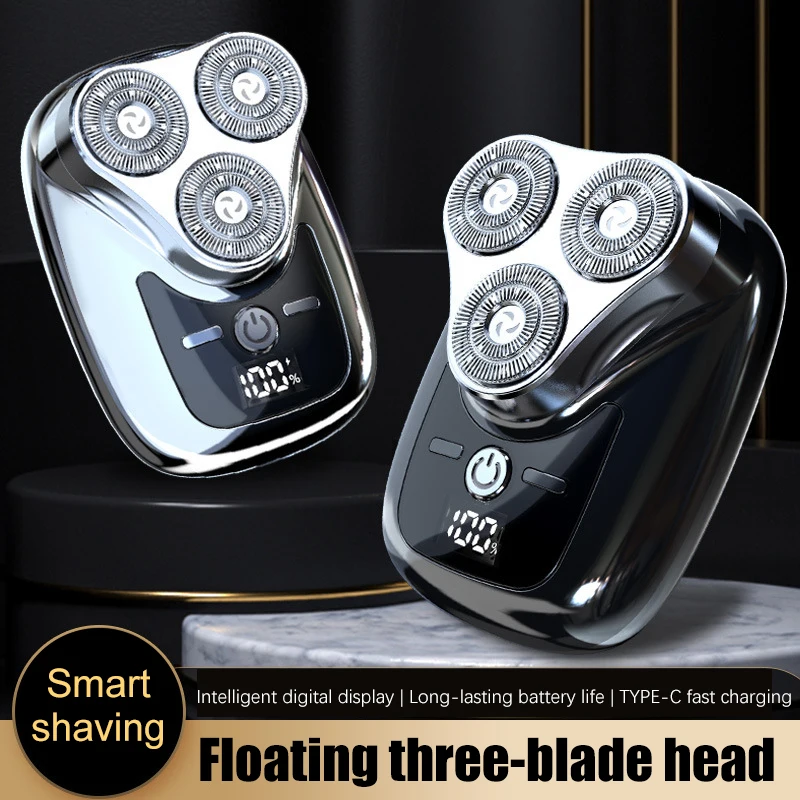 Three Blade Head Electric Shaver With Digital Display USB Charging Male Shaving Trimmer Detachable Blade Washable Mini Razor