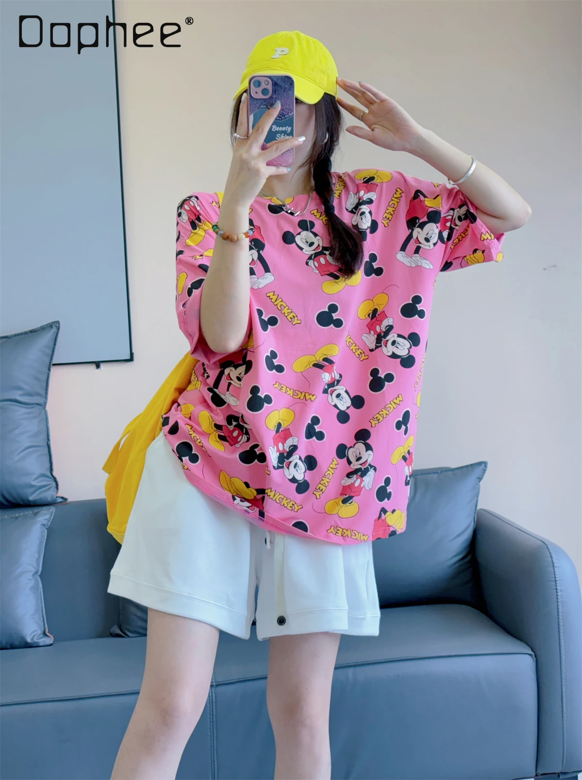 

Summer New Cotton Short-sleeved T-shirt Women's Design Sense Cartoon Printing Medium and Long Short-sleeved White T-shirt