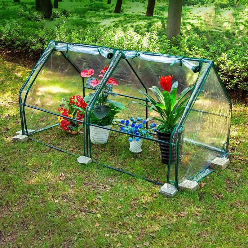 Portable Grow Tunnel Cover Mini Cloche Greenhouse With Zipper Doors Portable Seedling Rain Proof Polytunnel Green Houses