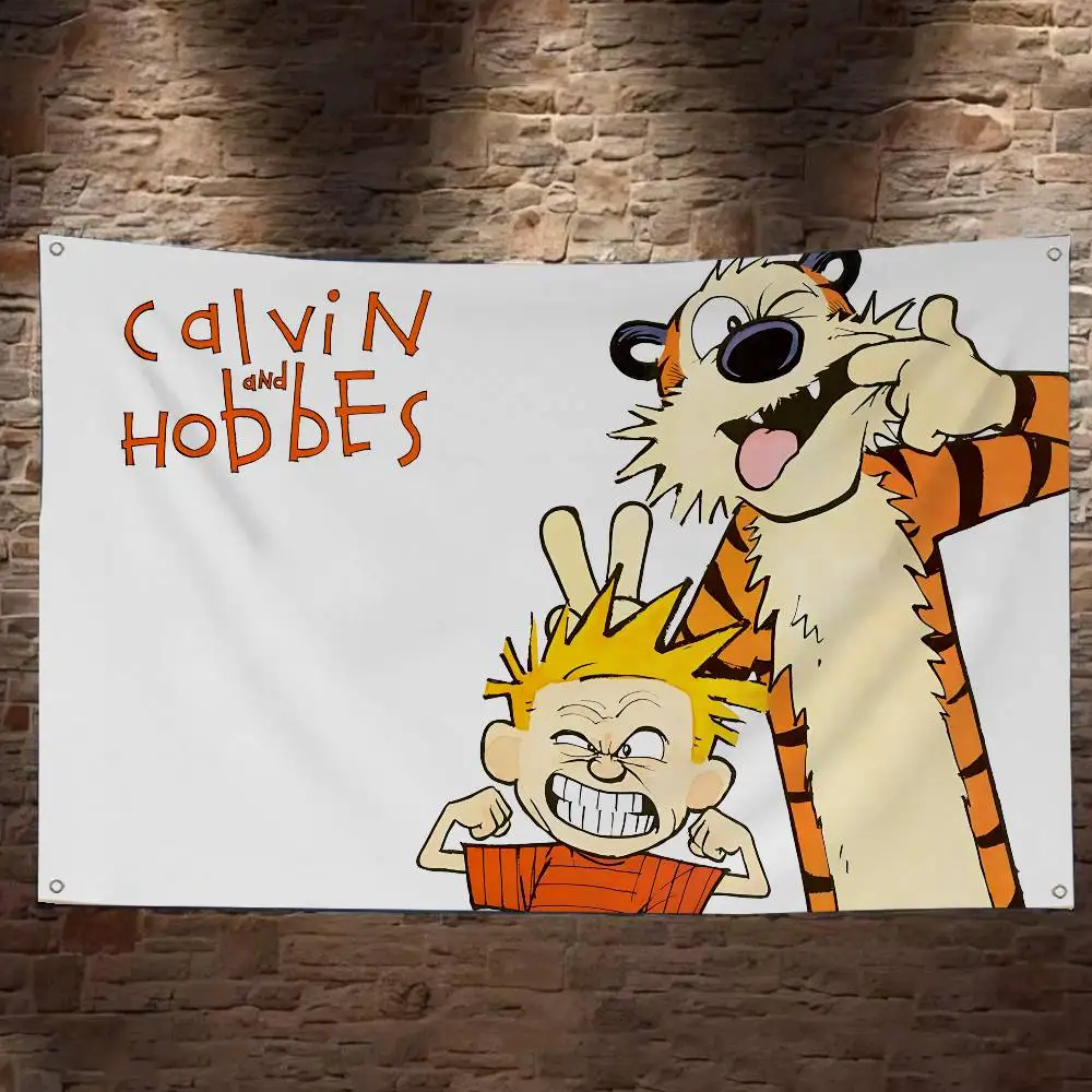 Cartoon Calvin And Hobbes Art DIY Flag For Family Group Photo Living Room Home Dorm Decor Wall Art Decor Banner