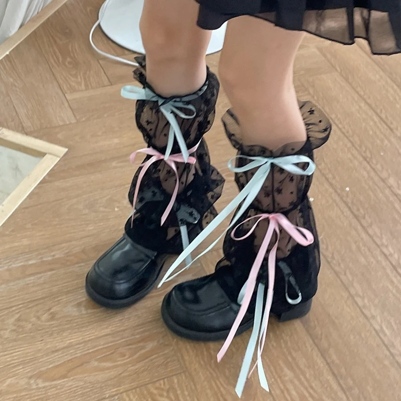 Summer Lace Leg Warmers Fashion Y2K Mid Length Sock Covers Girls Lolita Style Bowknot Sweet Leg Covers Meshes Leg Sleeves Woman