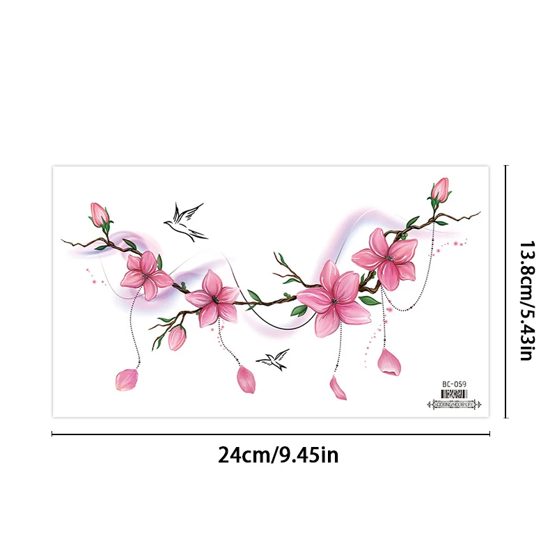 Trendy and Sexy Colored Cherry Blossom Flower Chest Temporary Sticker Waterproof and Sweat Proof Disposable Tattoo Sticker