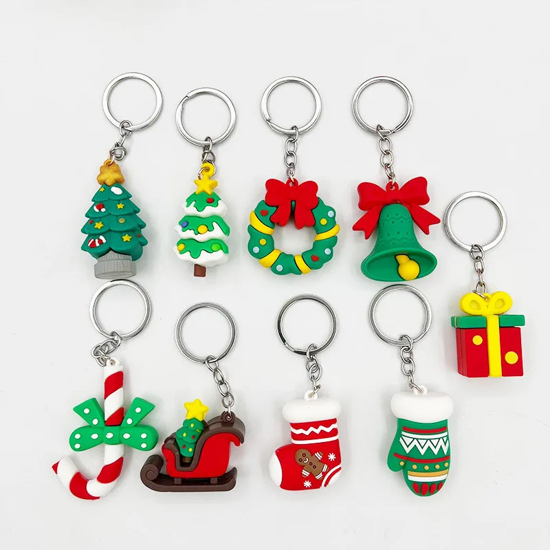 Christmas Series Santa Claus Christmas Tree Key Chains For Backpacks Pendant Cute Elk Doll Key Ring For Kids Friends Gift