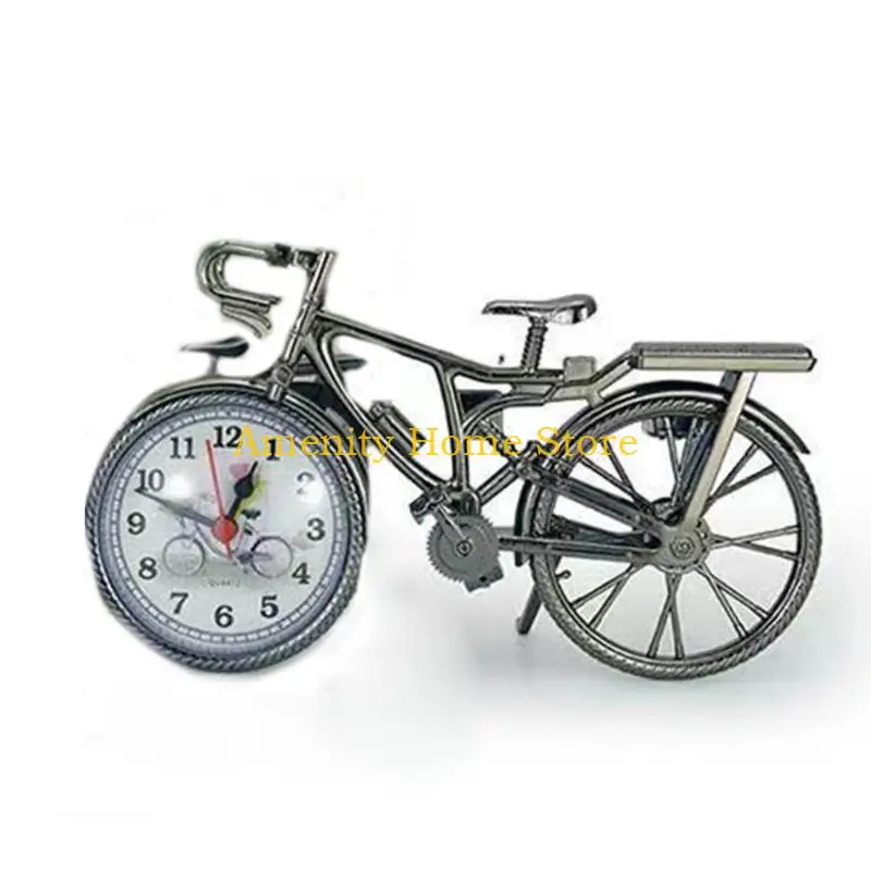 F26C Bicycle Shape Alarm Clock Vintage Arabic Numeral Creative Table Clock Home Office Bedroom Desktop Decoration Birthday