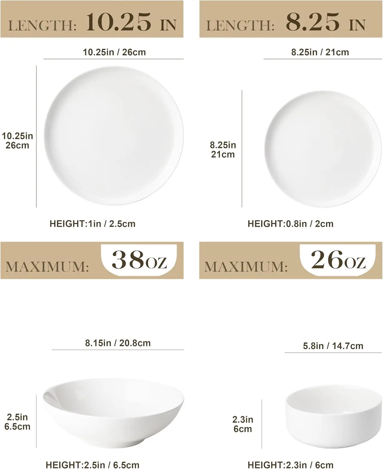 MALACASA Plates and Bowls Sets, 24 Pieces Modern Porcelain Dinnerware Set for 6 Ceramic Dishware Dishes White Kitchen Dinner Din