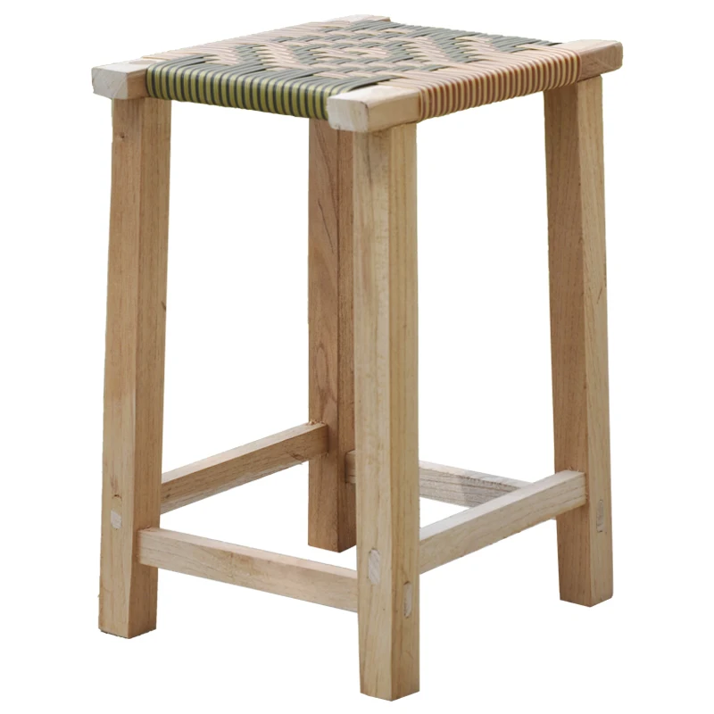 Natural Rattan Square Stool Yunnan Handmade Ethnic Design Vintage Country-Style Home Shoe Bench Decorative Small Bench