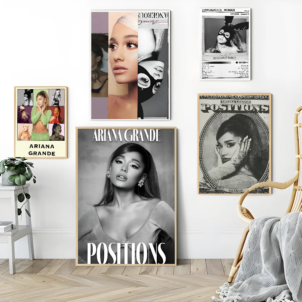 Singer Ariana-Grande Portrait Positions Movie Sticky Posters Vintage Room Home Bar Cafe Decor Room Wall Decor