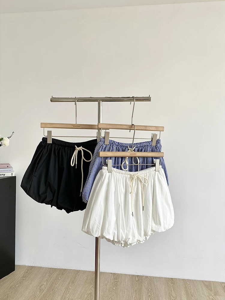 2025 Summer New Korean Style Fashion Age Reducing Design Drawstring Flower Bud Shorts Commuting Versatile Casual Pants