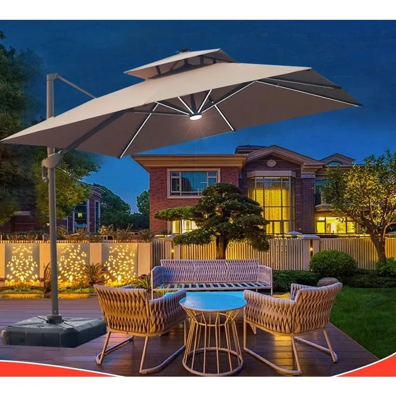 Lighted solar strip umbrella courtyard  patio balcony square sun  oversized Roman umbrella