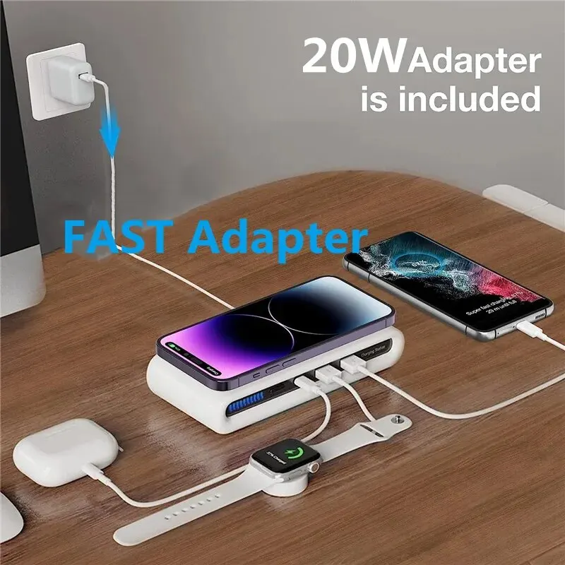 Беспроводное зарядное устройство 4 в 1, подставка, светильник типа C, PD, USB-зарядное устройство, зарядные устройства для телефонов, станция быстрой зарядки