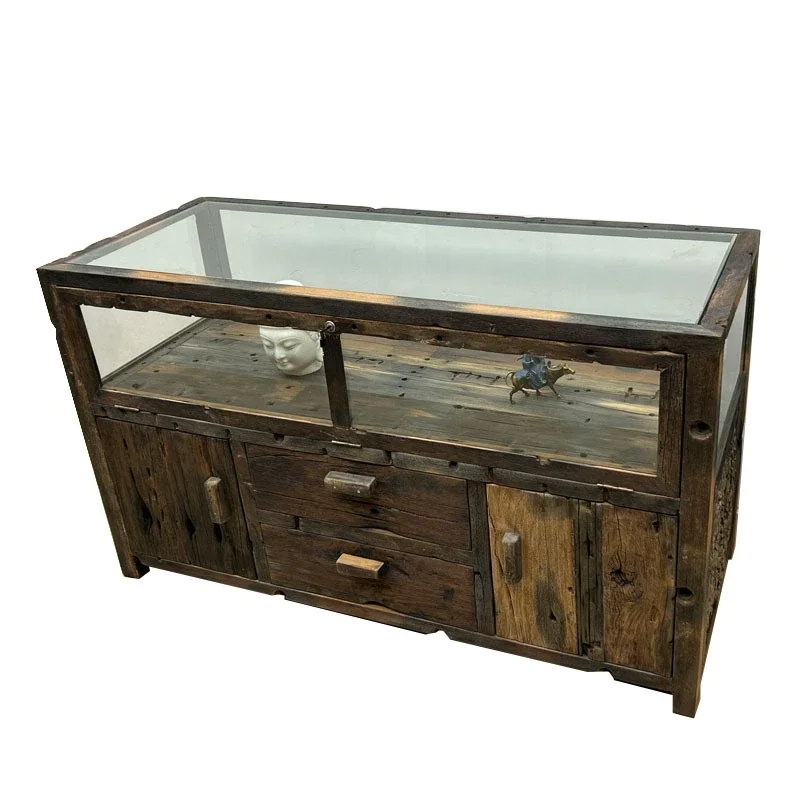 Solid wood retro Chinese jewelry cab inet display cabinet Island counter jewelry container Glass cabi net