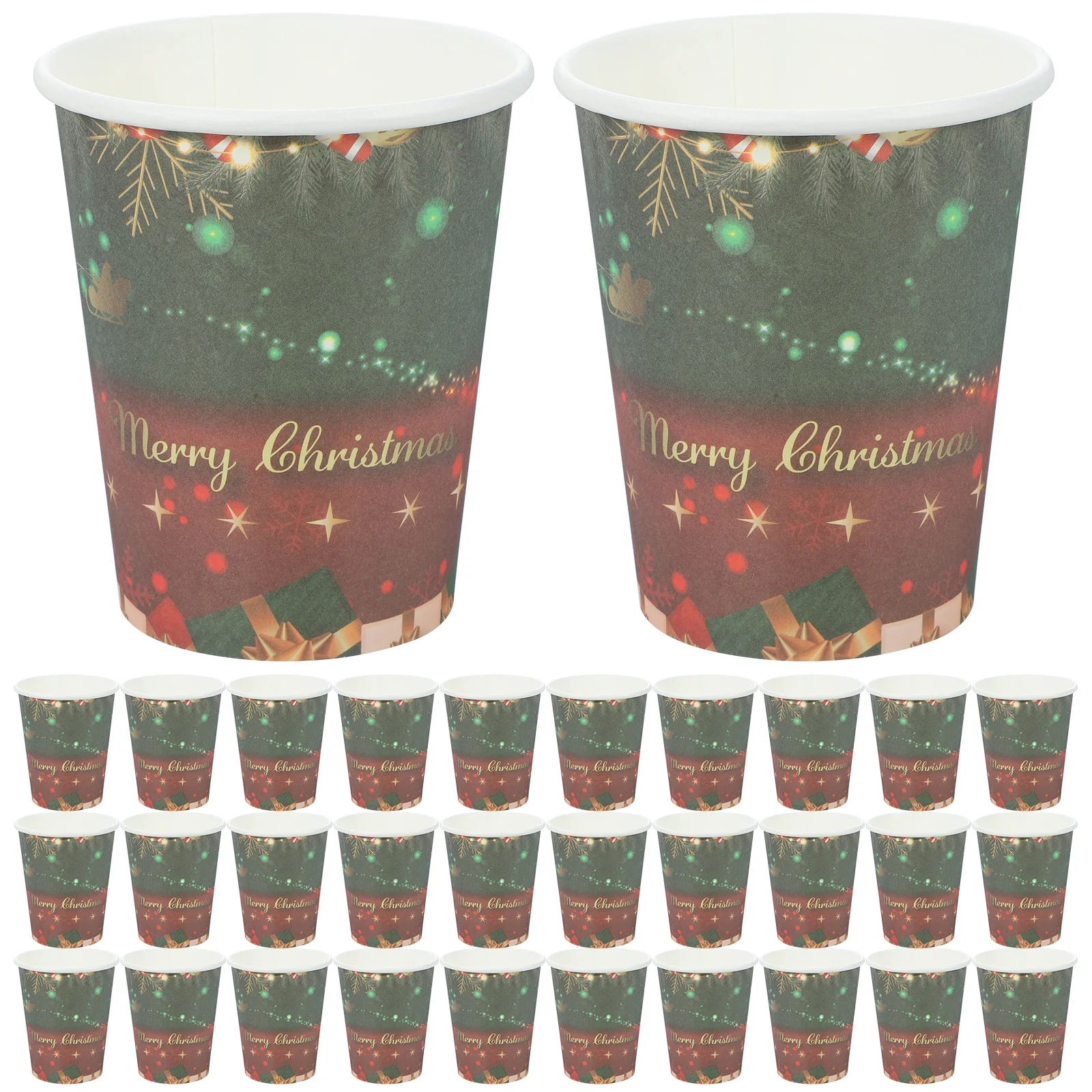 32 Pcs Christmas Themed Party Supplies Disposable Paper Cups Ice Cream Winter Office Coffee Drinking Business Water Banquet