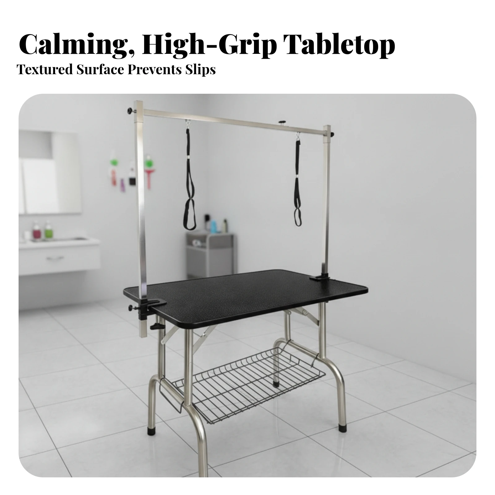 Dog Grooming Table with Shelf Adjustable Folding Grooming Table Furniture Stable Easy to Clean for Pet Groomers