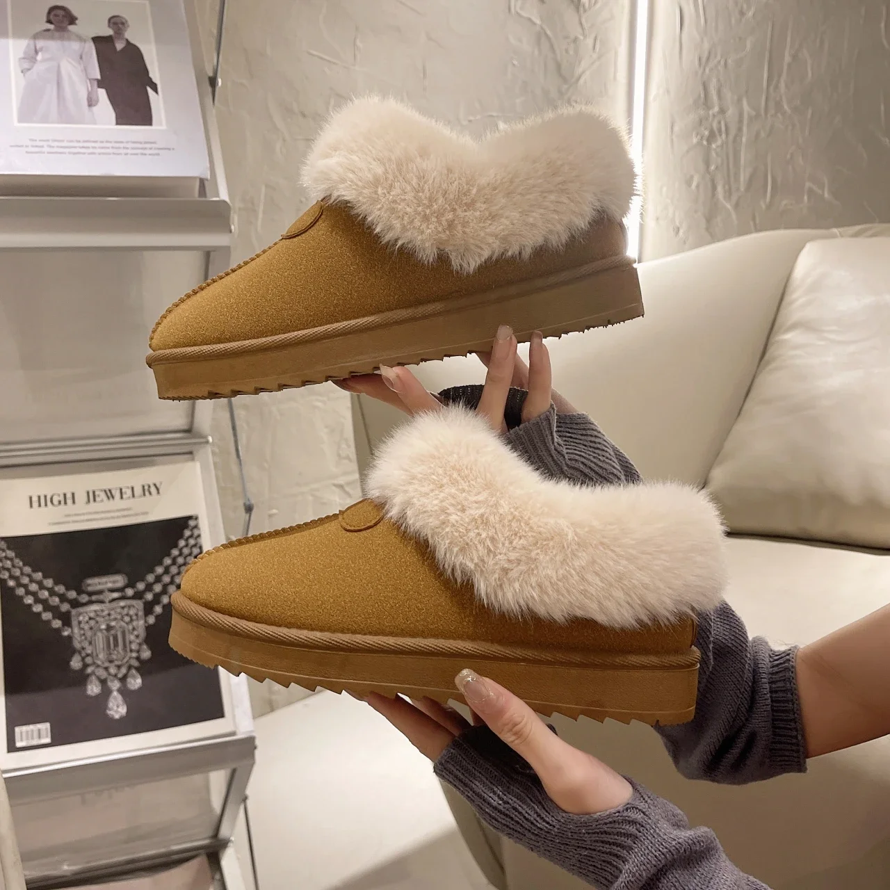 

2023New Winter Women's boots Warm Snow Ankle boots Non-slip shoes for women Flats Home Cotton Shoes EVA Short Plush Lady Boots