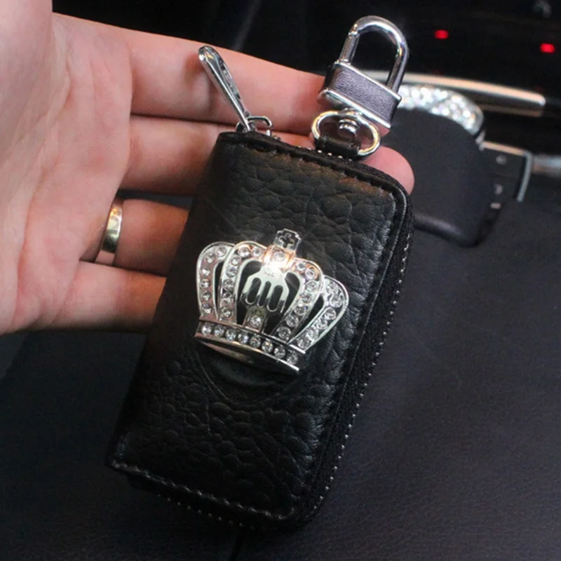 Crown Rhinestone Car Keychain Cover Storage Case Key Chain Key Case Wallet Bling Auto Decor Car Accessories For Woman Girls