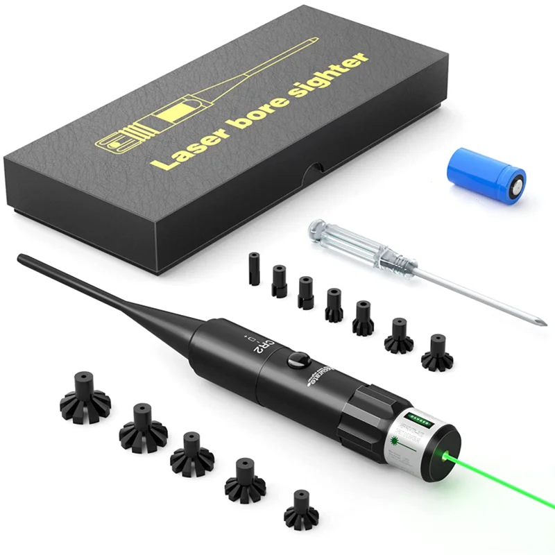 Laser Bore Sight with 12Adpaters from .177 .22 to .50 .78 12GA with Red Dot Laser Bore Sighter Laser Collimator