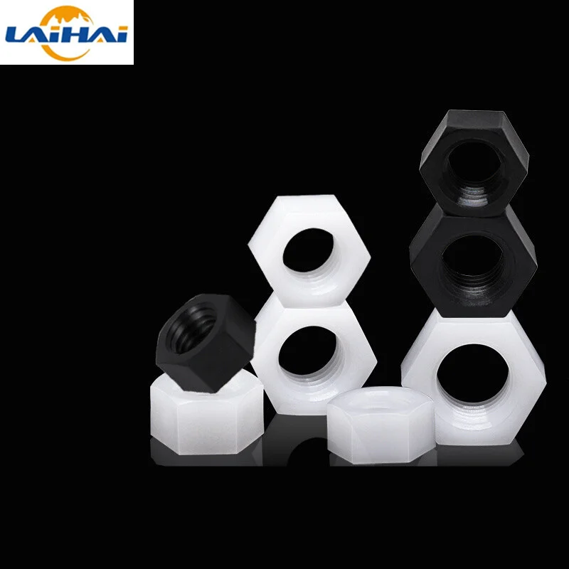 10/ 50PCS M2 M2.5 M3 M4 M5 M6 M8 M10 M12 M14 M16 White/ black Nylon Plastic Hex Nuts DIN934 for Heat/ Elctricity Insulation