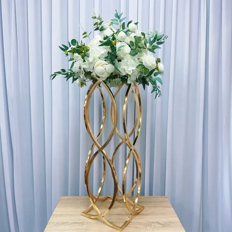 High Quality Romantic Europe-Style Gold Metal Flower Stand for Wedding Table Centerpieces