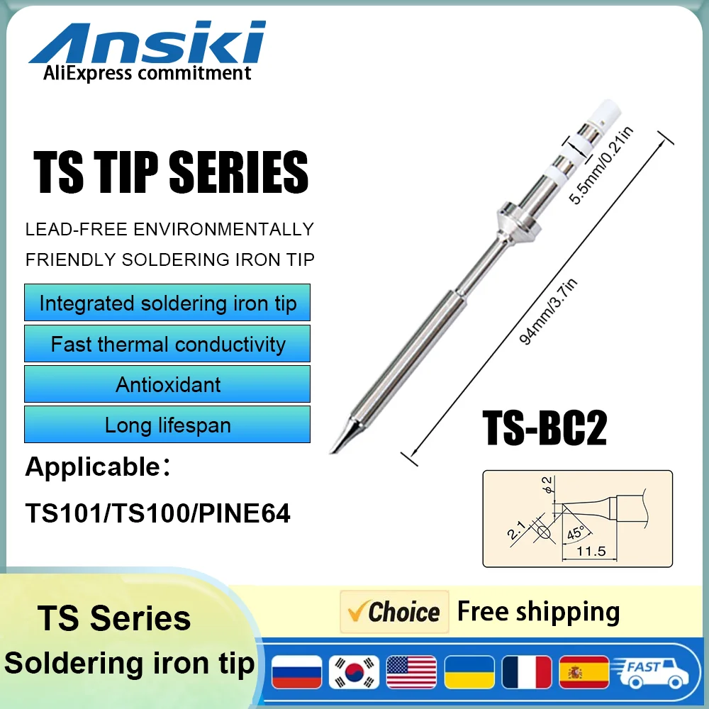 TS101 Soldering Iron tip For PINE64 Pinecil V2 TS100 Soldering Iron TS-BC2 ILS Replacement Various Models Welding repair tools