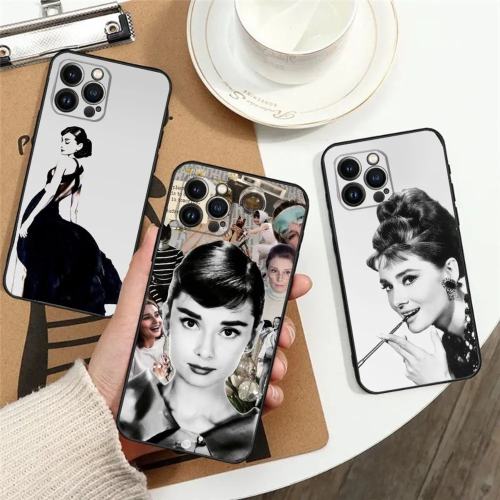 Audrey Hepburn Phone Case For Apple iPhone 15,14,13,12,11,XS,XR,X,8,7,Pro,Max,Plus,mini Silicone Black Cover