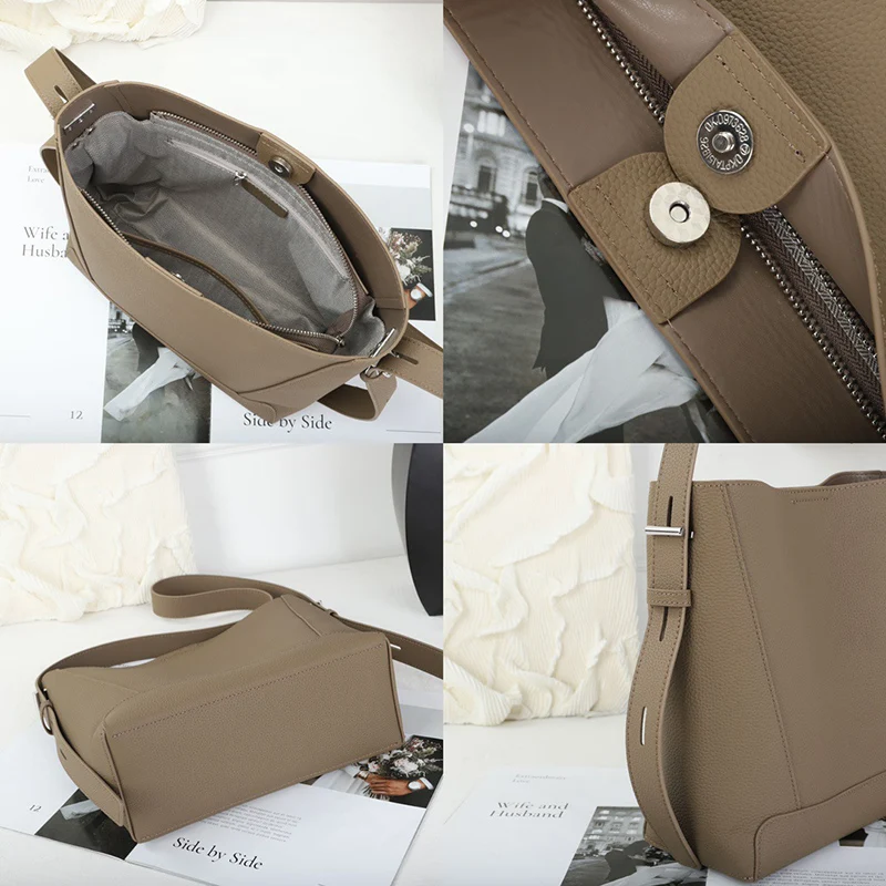 Minimalist Lady Commute Messenger Bag Women Luxury Genuine Leather Casual Shoulder Bags Female Classic Bucket Bag 2023 New Style